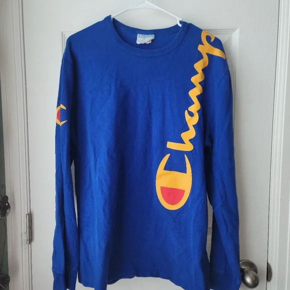 Champion Shirts Mens Champion Shoulder Script Long Sleeve Crew